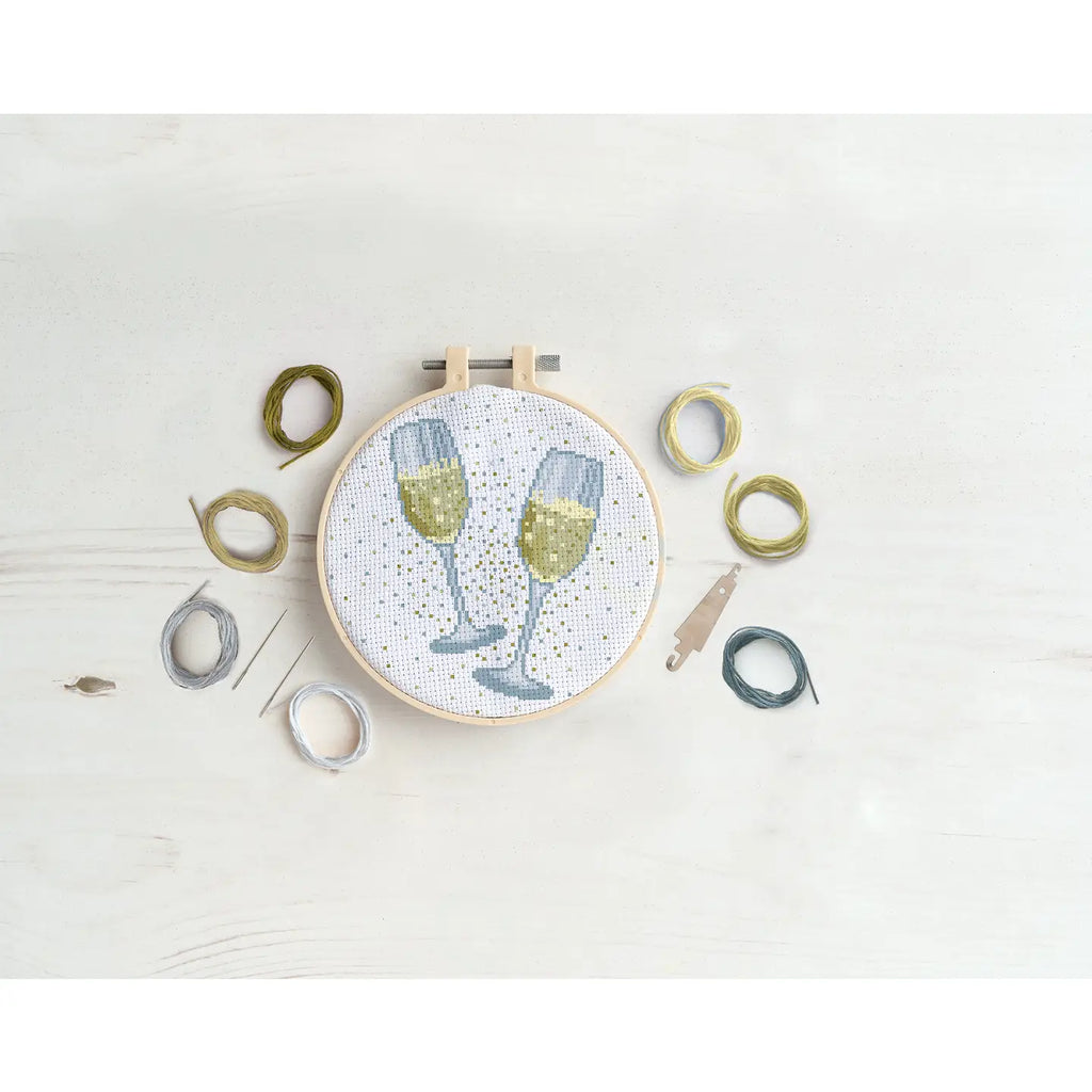 Champagne Glasses Cross Stitch Kit